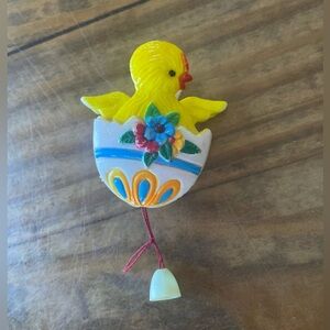 Vintage Easter Plastic Pull Chick in Egg Pin